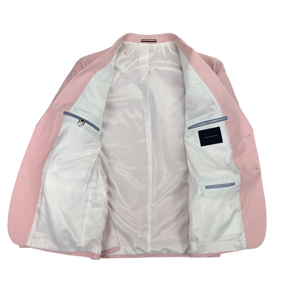 Tommy Hilfiger Mens TH Flex Modern Fit Chambray Suit Jacket Light Pink 44S - Picture 3 of 6